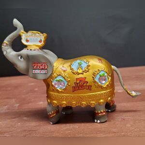 Jackpot Bar Lucky Casino 777 Casino Slots Beaded Rhinestone Elephant Figurine